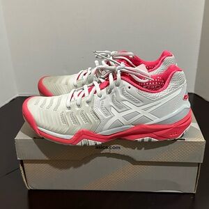 Asics Gel-Resolution 7 Women's Tennis Shoes E751Y-9601 SIZE 7 GLACIER GREY RED